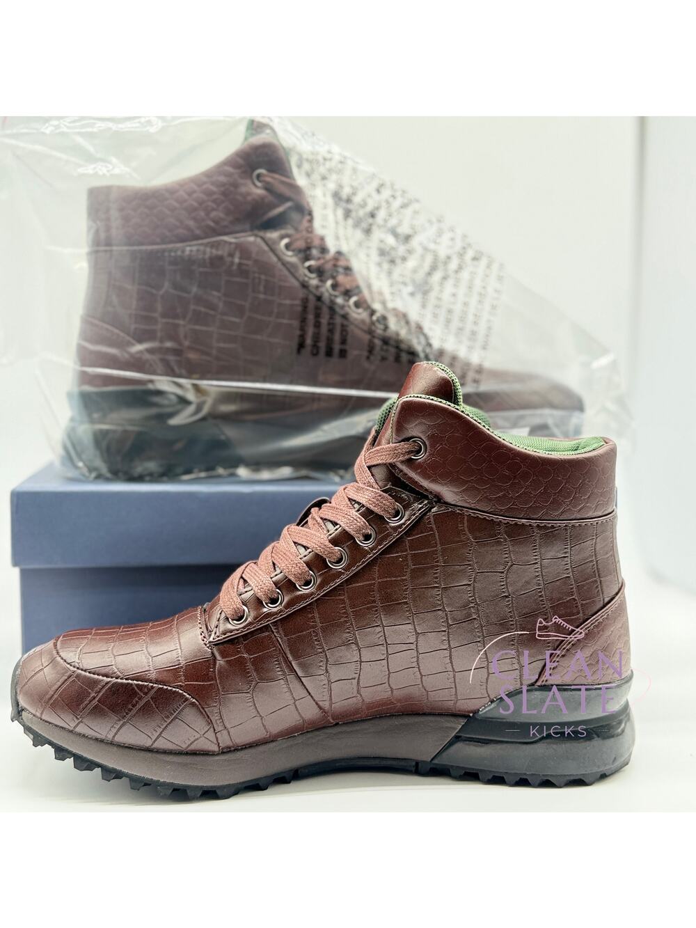 Mazino Hessonite Brown Croc Embossed High Top Sneaker Men's 8 NIB